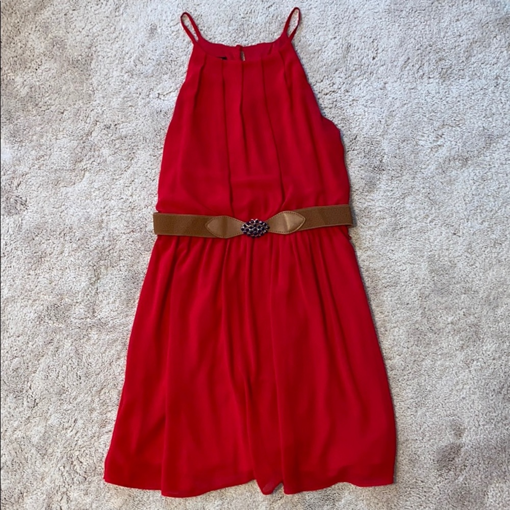 BCX red flowy dress with belt